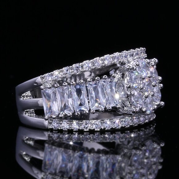 💎 Luxury Anillos Rectangle Round Gemstone 925 Silver Ring for Women,VIP535 - Picture 3 of 5